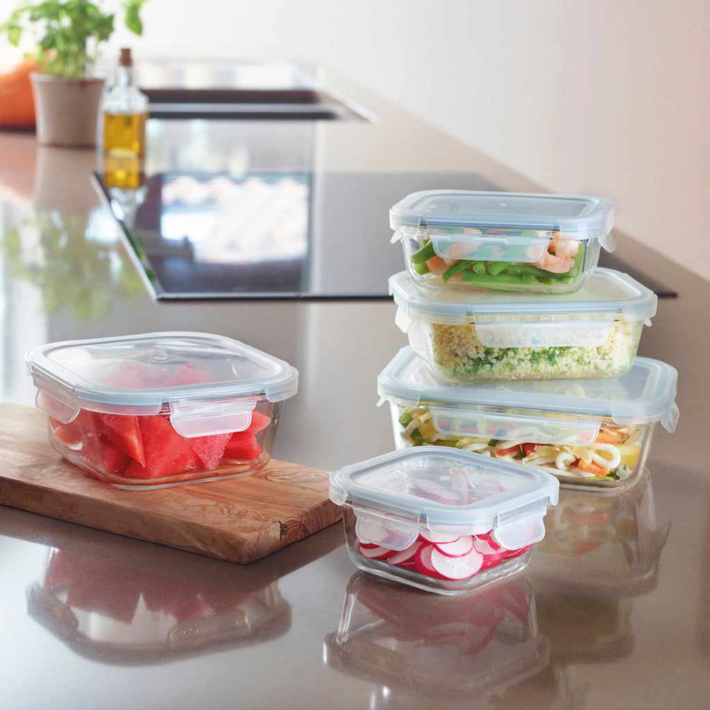 Set of 5 glass containers with clips - Transparent